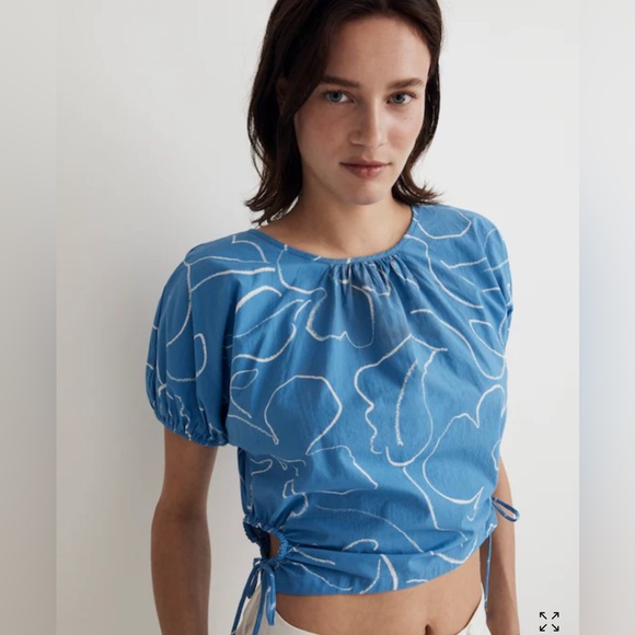 NWOT Madewell Embroidered Poplin Puff-Sleeve Cutout Crop Top, size L - Picture 4 of 6